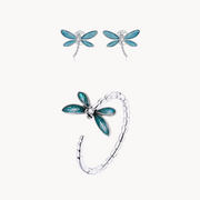 Dragonfly Silver Ring & Earrings Set